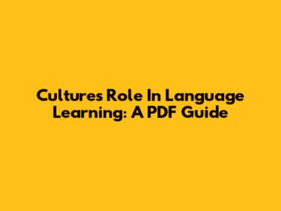 Culture's Role In Language Learning: A PDF Guide