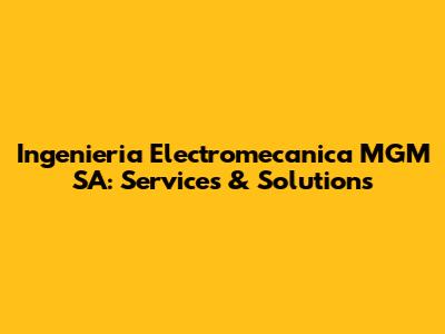 Ingenieria Electromecanica MGM SA: Services & Solutions