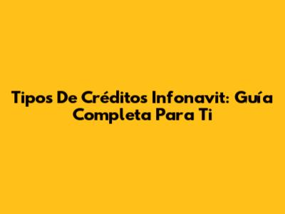 Tipos De Créditos Infonavit: Guía Completa Para Ti